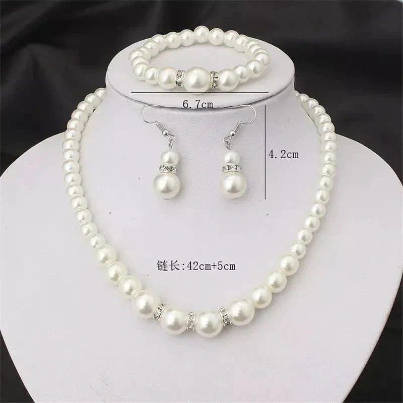 Crystal Pearls Necklace With Earrings & Bracelet