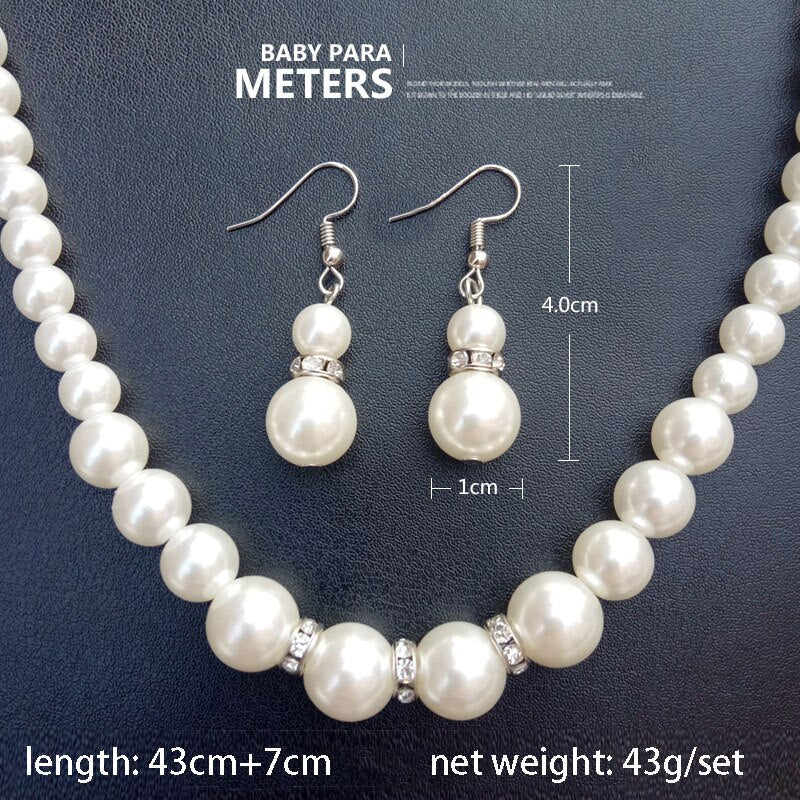 Crystal Pearls Necklace With Earrings & Bracelet