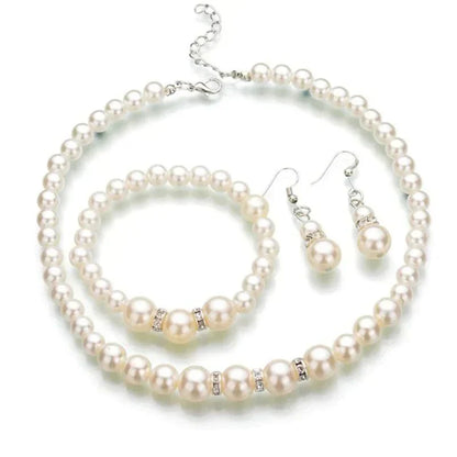 Crystal Pearls Necklace With Earrings & Bracelet