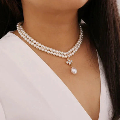 Double Layer Crystal Pearl Necklace