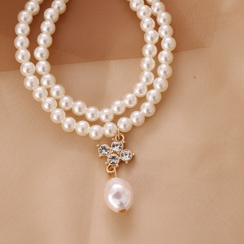 Double Layer Crystal Pearl Necklace