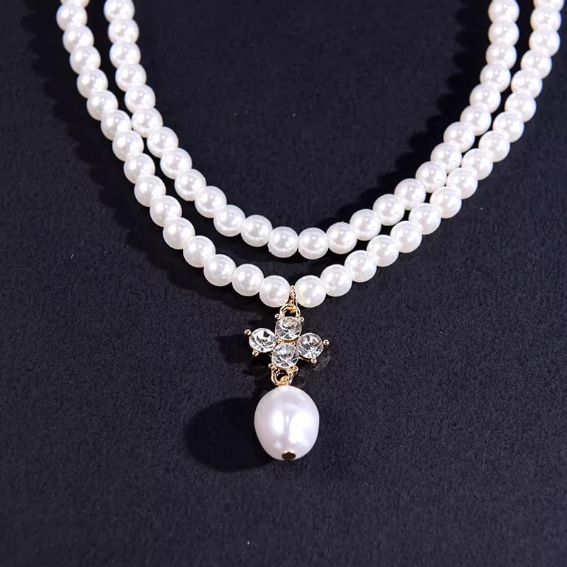 Double Layer Crystal Pearl Necklace