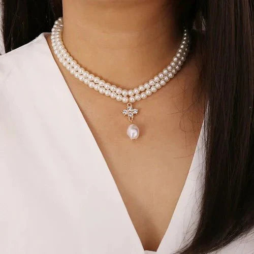 Double Layer Crystal Pearl Necklace