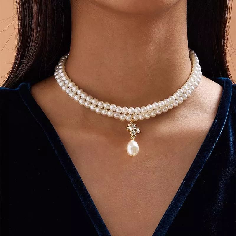 Double Layer Crystal Pearl Necklace