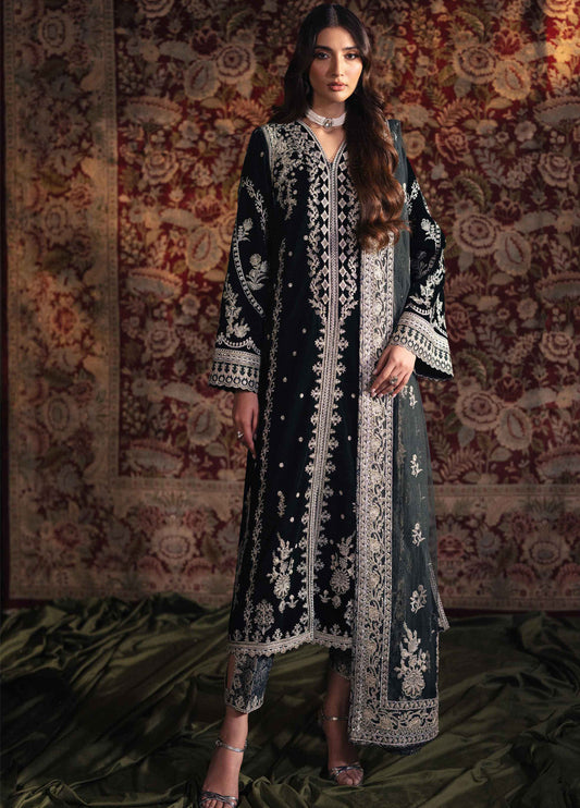 Qalamkar Luxury Embroidered Velvet 3 Piece Unstitched Suit QLM24LVE BK-03 SAMIRA