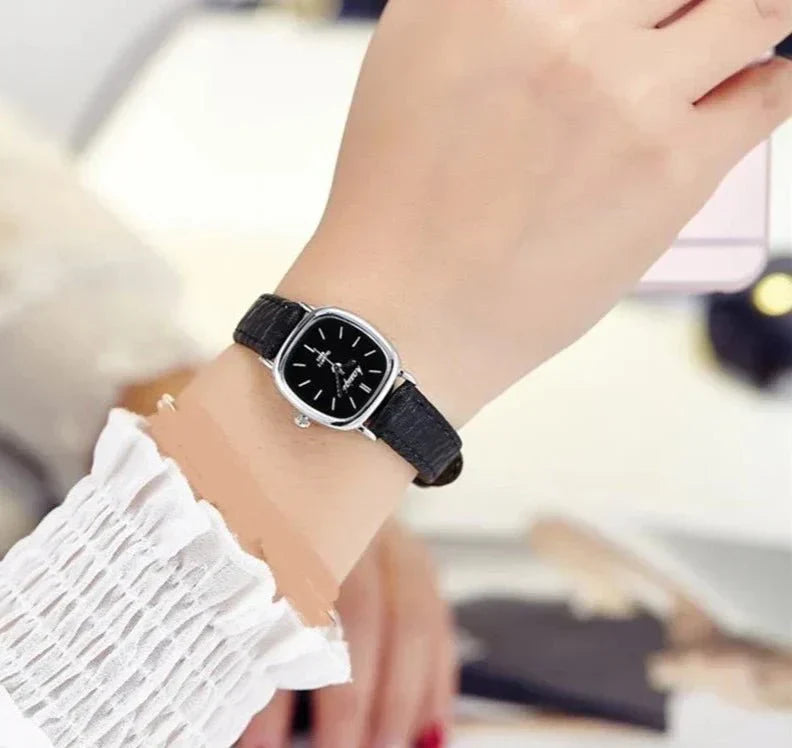 Silver Square Noir Watch