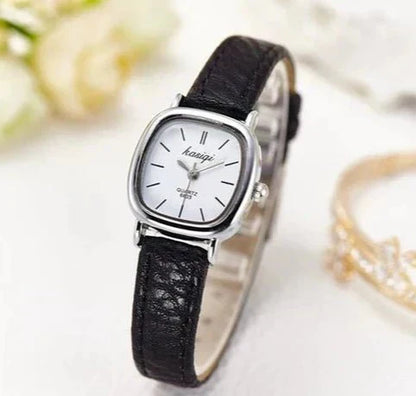 Silver Square Noir Watch