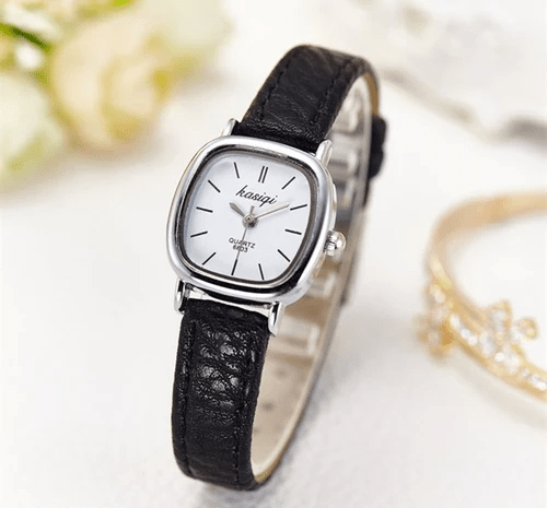 Silver Square Noir Watch